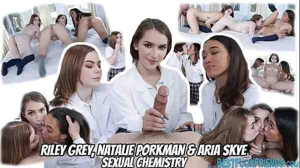 Sexual Chemistry with Natalie Porkman, Riley Grey and Aria Skye as these hot teens do science experiment that makes Johnny hard as a rock! Johnny fucks them while they lick each others pussy then they share his load of cum in a triple blowjob.